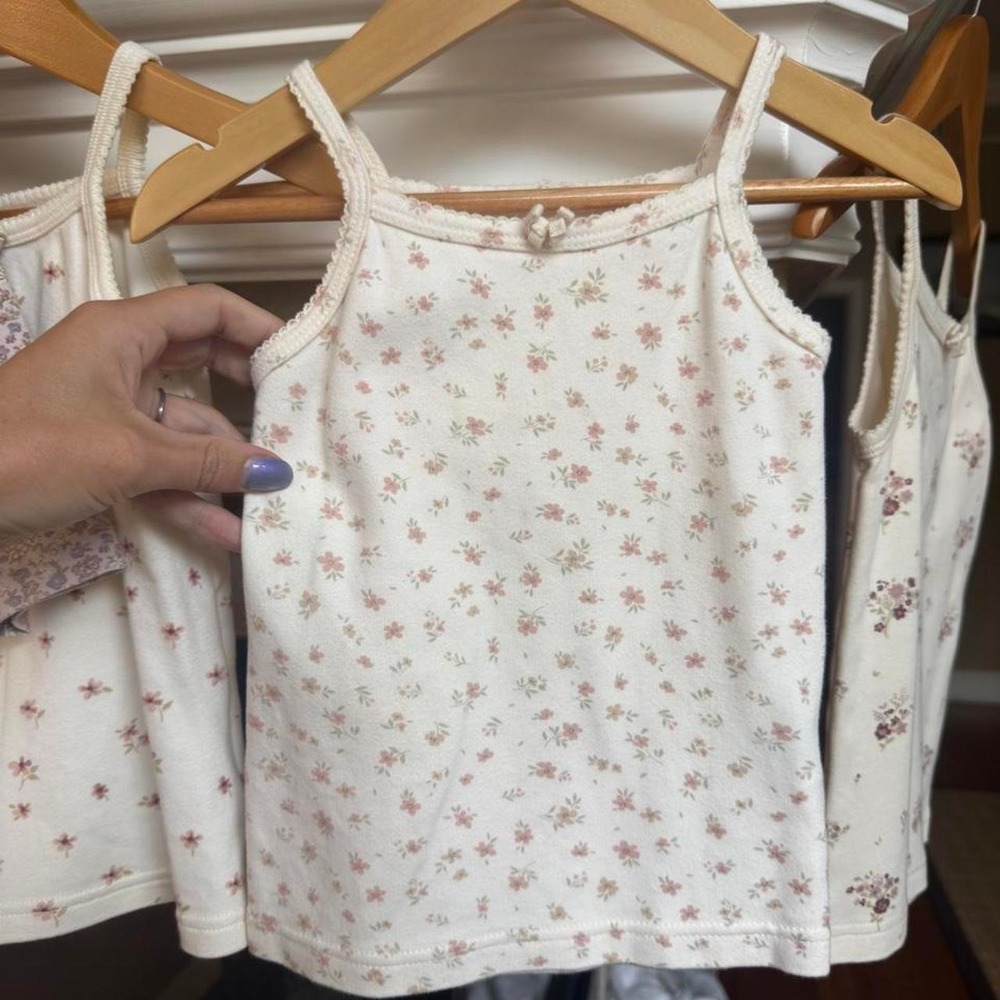 Jamie Kay Cream Peach Pink Floral Organic Cotton Cami Tank Top Size 3T